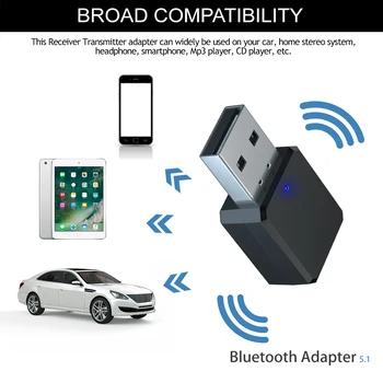 Bluetooth-совместимый Аудиоприемник 5.1 с Двойным Выходом AUX USB Стерео Автомобильный Громкой Связи Встроенный Микрофон Беспроводной Адаптер Mic