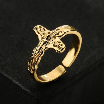 Mafisar Классический дизайн, кольцо с крестом Иисуса Для женщин, Золотые кольца с открытым дизайном, Регулируемые роскошные украшения для пальцев AAA CZ, Циркон