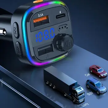 Автомобильный Bluetooth 5.0 FM-передатчик Аудиоадаптер USB 3.1A Быстрое зарядное устройство MP3-плеер Динамик Беспроводной автомобильный комплект громкой связи