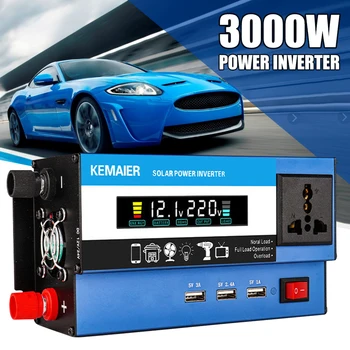 Автомобильный инвертор мощностью 3000 Вт с преобразователем постоянного тока 12 В / 24 В в переменный 220 В с ЖК-дисплеем, USB-портом и розеткой переменного тока для дома, путешествий на открытом воздухе