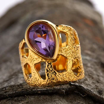 Горячее кольцо с натуральным аметистом из стерлингового серебра s925 пробы, женское ретро-выдалбливающее модное кольцо с драгоценным камнем