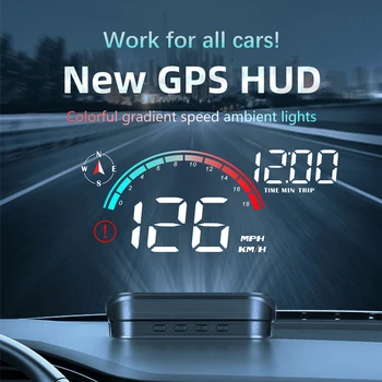 Дисплей HUD Head Up Auto OBD GPS Проектор спидометра для автомобильного стекла Проектор измерителя скорости автомобиля с сигнализацией о превышении скорости для всех автомобилей