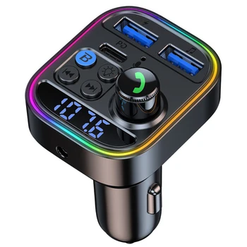Многофункциональное автомобильное зарядное устройство С двойным USB FM-передатчиком Автомобильное зарядное устройство 2.4A Поддерживает Bluetooth-Совместимый 5.3 AUX Вход Громкой связи