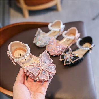 Модные Сандалии для девочек Со стразами и бабочками, Летняя Повседневная Детская обувь для уличных танцев