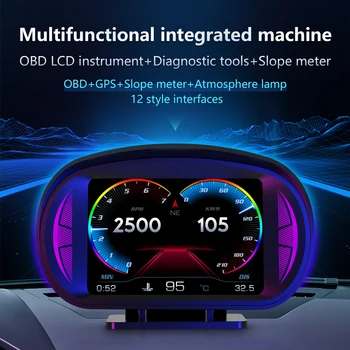 Новейший Автомобильный HUD Бортовой Компьютер Три В Одном С Сенсорным Дисплеем OBD2 GPS Спидометр Интеллектуальный Инклинометр Сигнализация