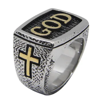 Новый дизайн, кольцо с Крестом БОГА, ювелирные изделия из титановой стали 316L, Мужчины, мальчики, Да Благословит Вас Бог, Крутое кольцо