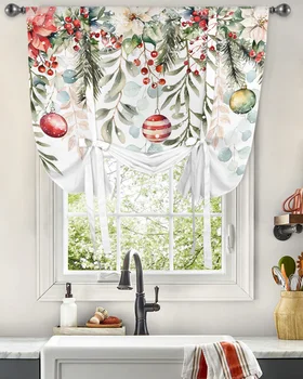 Рождественский Шар с ягодами Пуансеттии, Еловый лист, Эвкалипт, Галстук-бабочка, Шторы для гостиной, Занавеска на окно, Короткие Шторы для кухни