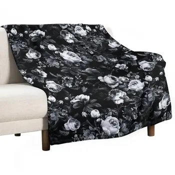 Розы, черно-белое покрывало, стеганое одеяло, плед на диване, аниме