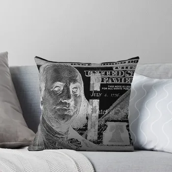 Стодолларовая купюра - 100 долларов США серебристого цвета на черной подушке, наволочки, подушки для кровати