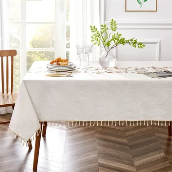 Хлопчатобумажная Льняная скатерть с вышивкой для обеденного стола, крышка кухонного стола в деревенском стиле, Пылезащитная, Непромокаемая, Устойчивая к почве